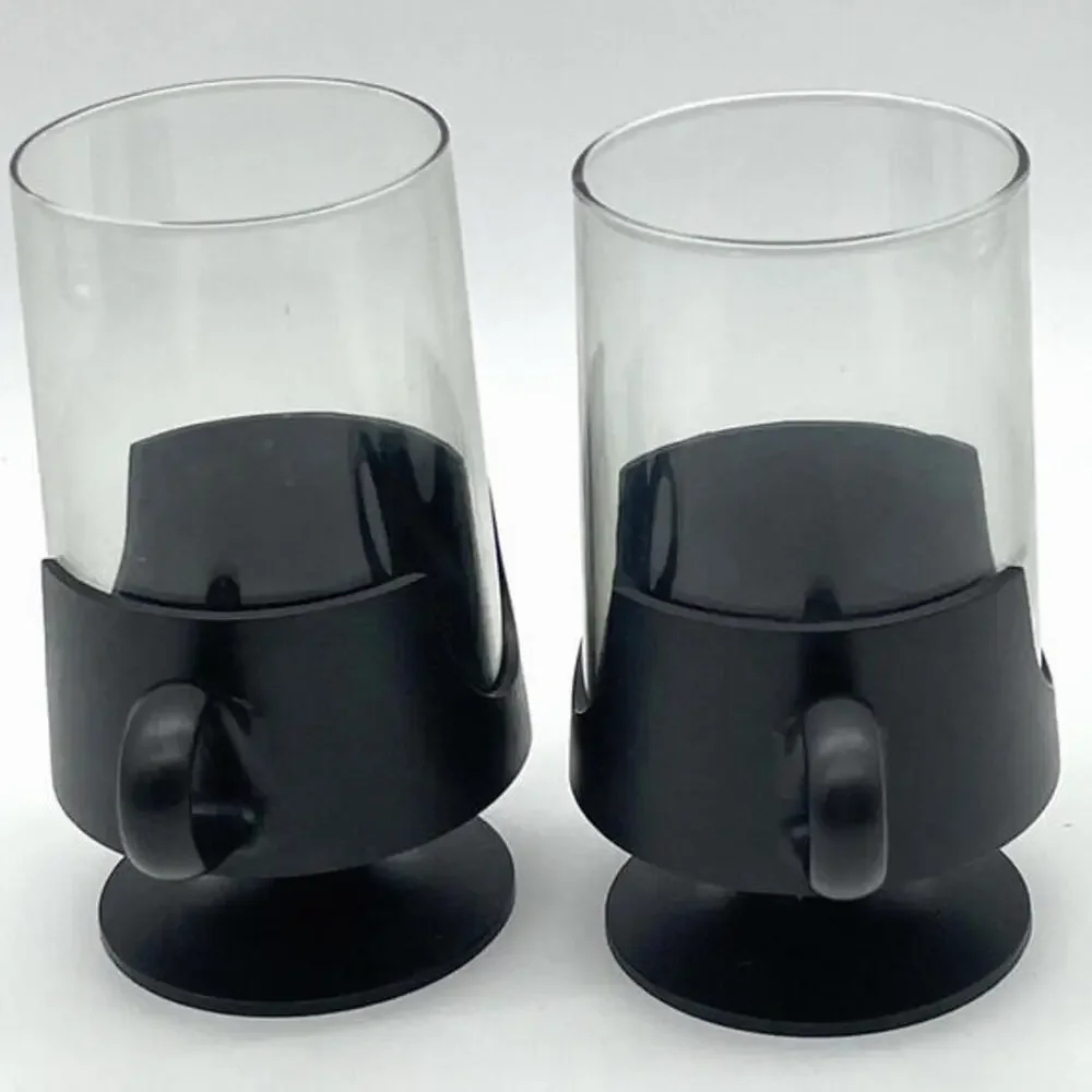 Retro Black Handle Pedestal 8oz Glass Mugs Corning Hot‎ Cold GLAS SNAP